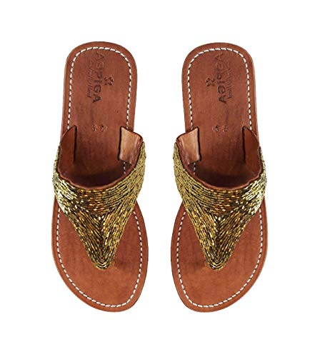 Amazon GlobalHandmade Women s Beaded Gladiator Gold Sandals Shoes Thong Flip Flops Flat T Strap Strappy Toe Handmade Products